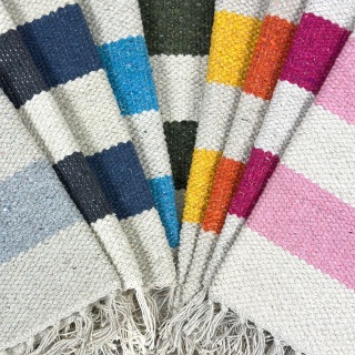 Nautical striped cotton rectangle rugs in 9 vibrant colours 60cm x 90cm